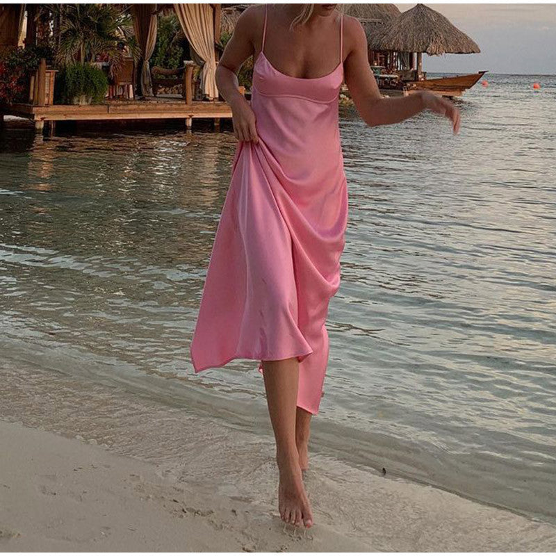 Infinity Beautiful Elegant Satin Slip Dress – Sleeveless, Backless, Summer Style