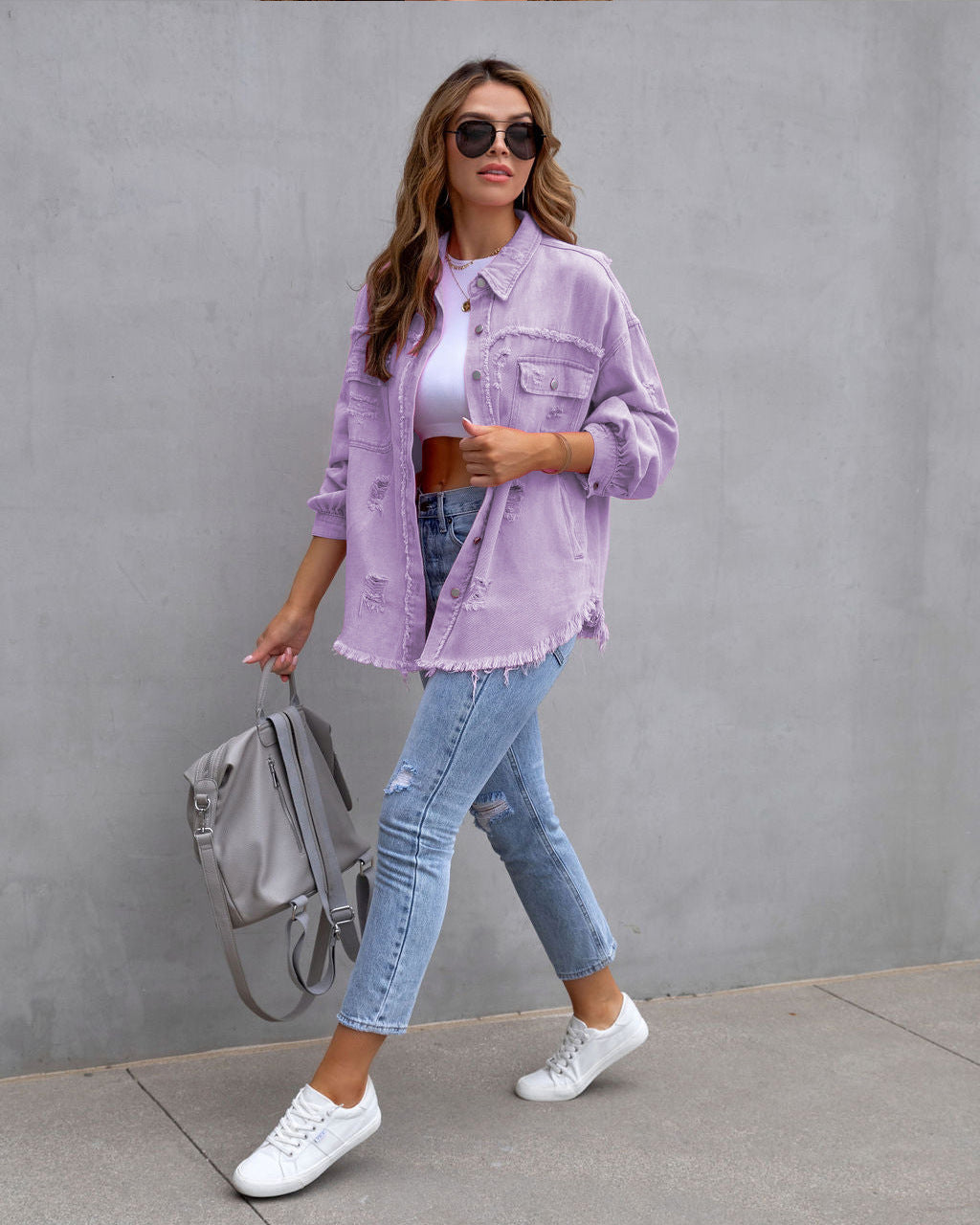 Infinity Beautiful Ripped Shirt Jacket – Casual Women’s Top for Spring & Autumn - Infinity Beautiful Boutique