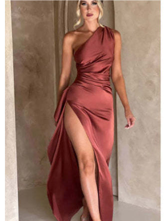 Infinity Beautiful One-Shoulder Satin Dress – Sexy Backless Slit Summer Style - Infinity Beautiful Boutique