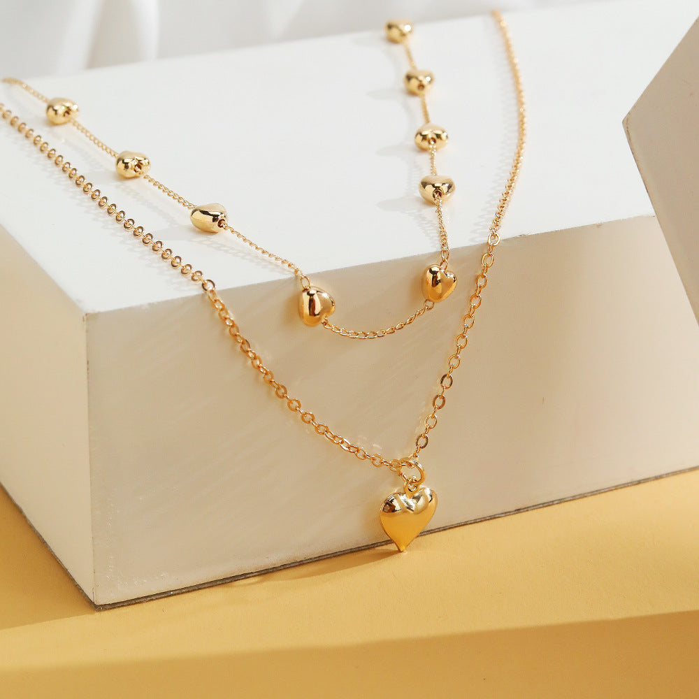 Double-layer Heart Pendant Fine Chain Necklace For Women Multilayer Gold Color Metal Necklaces Fashion Jewelry Accessories - Infinity Beautiful Boutique