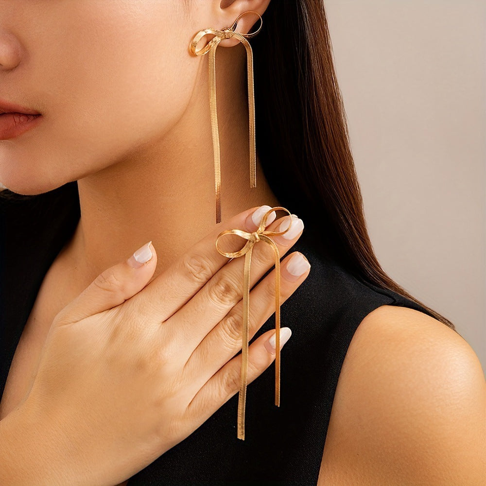 Infinity Beautiful Stainless Steel Herringbone Bow Earrings