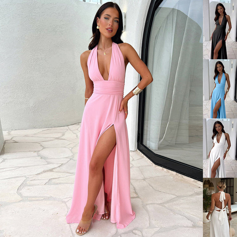 Infinity Beautiful Sexy Halterneck Slit Dress – Backless Summer Style - Infinity Beautiful Boutique