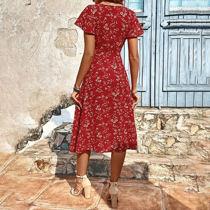 Infinity Beautiful Boho Bloom Maxi – Floral Button-Up Dress with Flowy Silhouette and Side Slit