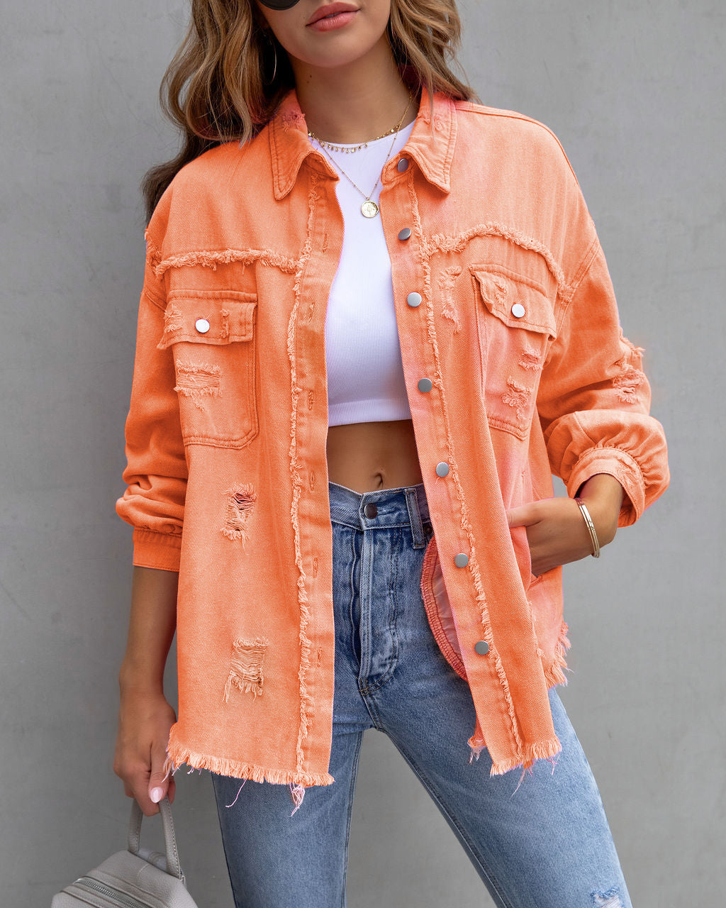 Infinity Beautiful Ripped Shirt Jacket – Casual Women’s Top for Spring & Autumn - Infinity Beautiful Boutique
