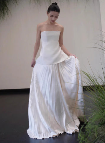 Infinity Beautiful Satin Tube Top Gown – Elegant White Engagement Morning Dress