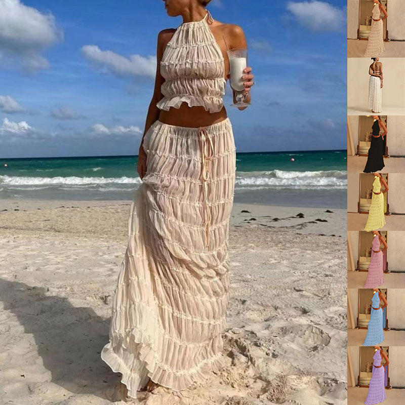 Infinity Beautiful 2pcs Dress Set – Halter Crop Top & Pleated Skirt - Infinity Beautiful Boutique