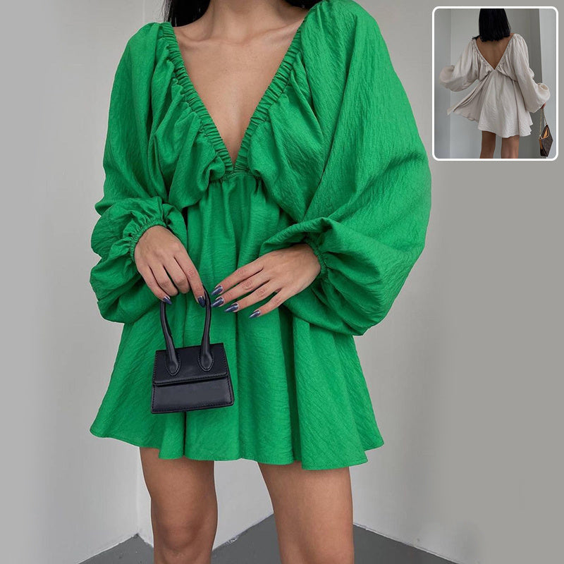Infinity Beautiful Lantern Sleeve Dress – V-Neck Loose Fit Fashion Style
