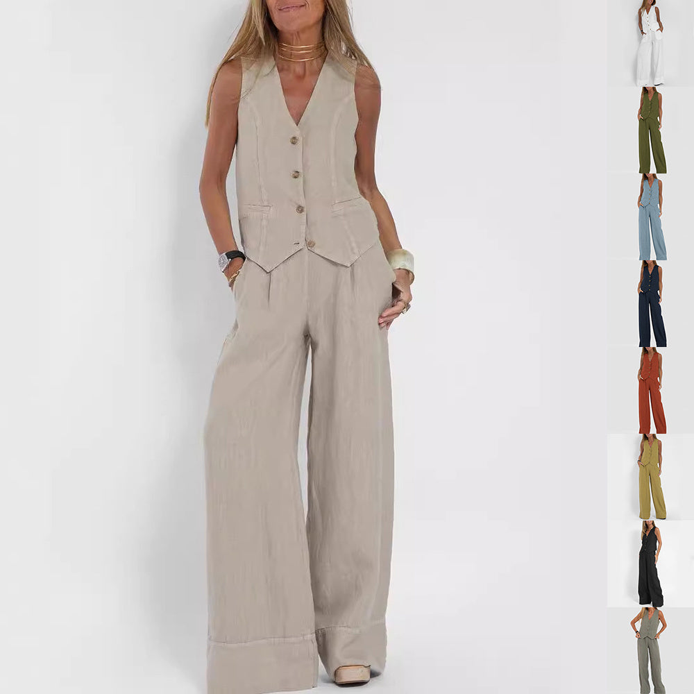 Infinity Beautiful Summer Vest Suit – V-Neck Sleeveless Top & Loose Trousers S, M, L, XL, XXL - Infinity Beautiful Boutique
