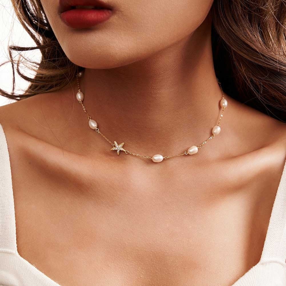Infinity Beautiful Sterling Silver Pearl Starfish Necklace