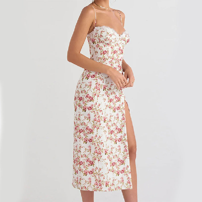 Infinity Beautiful Lace Floral Slit Dress – Sexy Summer Suspender Style - Infinity Beautiful Boutique