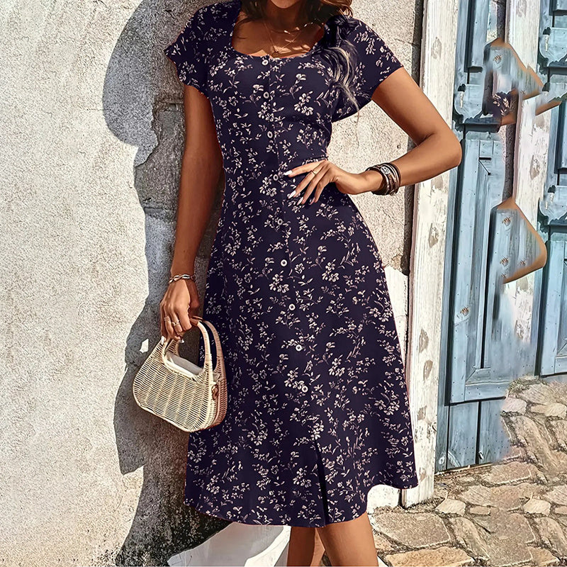 Infinity Beautiful Boho Bloom Maxi – Floral Button-Up Dress with Flowy Silhouette and Side Slit