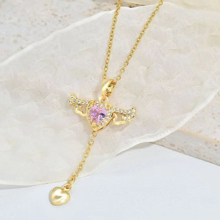Infinity Beautiful Cupid Heart Necklace – Angel Wings & Crystal Tassel - Infinity Beautiful Boutique