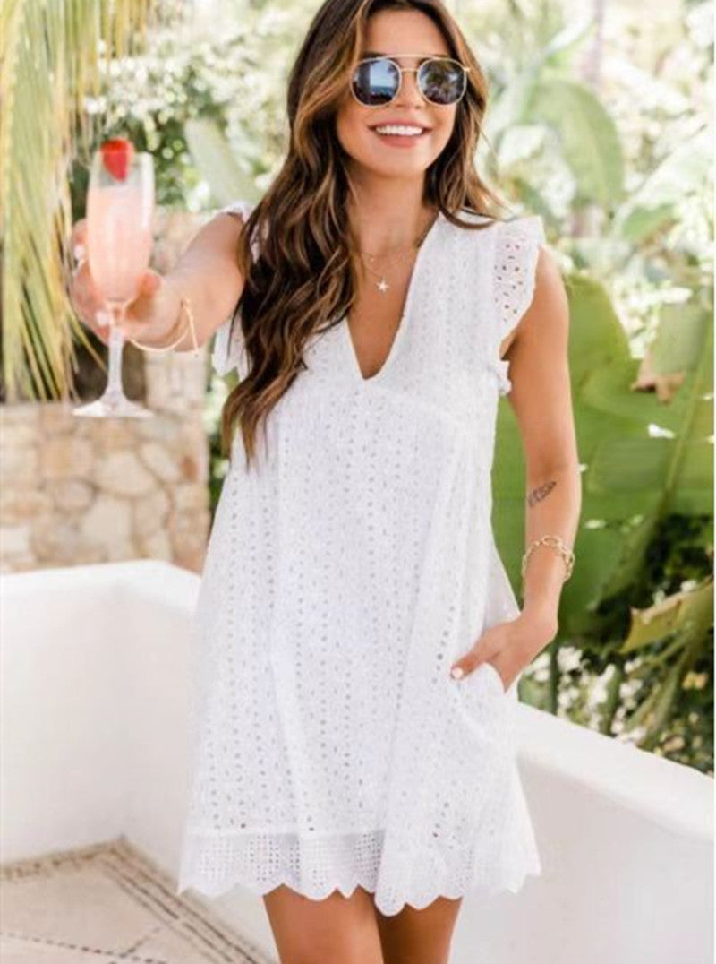 Infinity Beautiful Lace Pocket Dress – Sleeveless V-Neck Summer Style - Infinity Beautiful Boutique