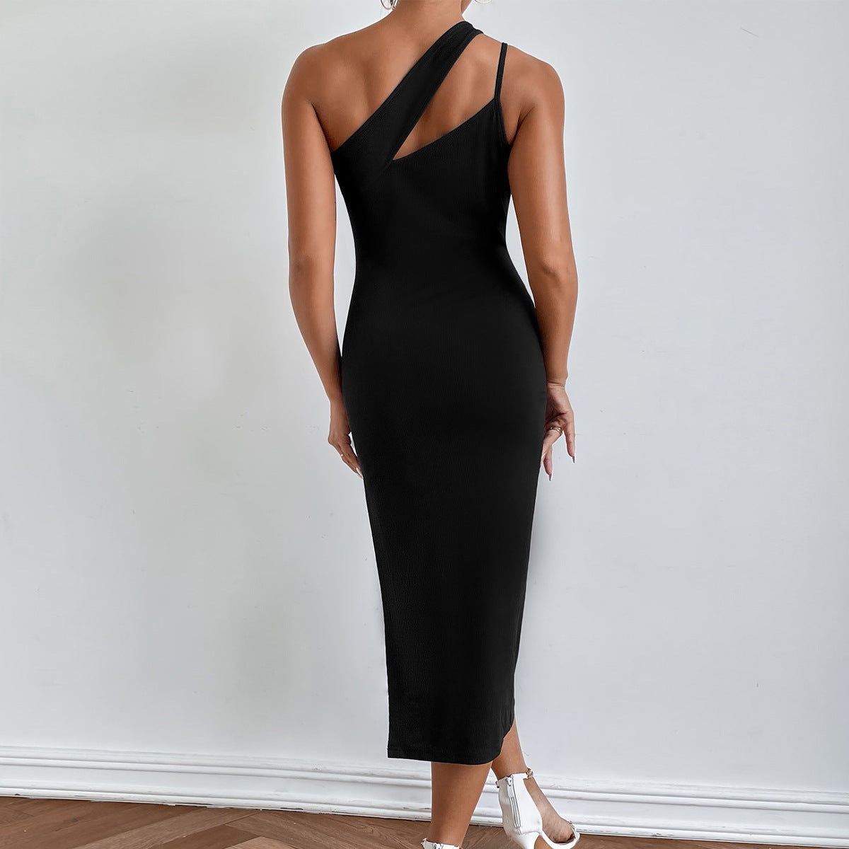 Slit Shoulder Bag Hip Skirt Irregular Slim Slimming Open Back Dress - Infinity Beautiful Boutique