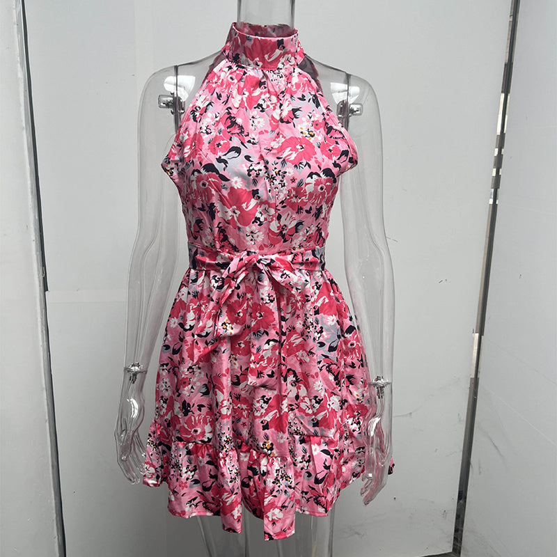 Infinity Beautiful Floral Halterneck Dress – Lace-Up Ruffle Summer Style - Infinity Beautiful Boutique
