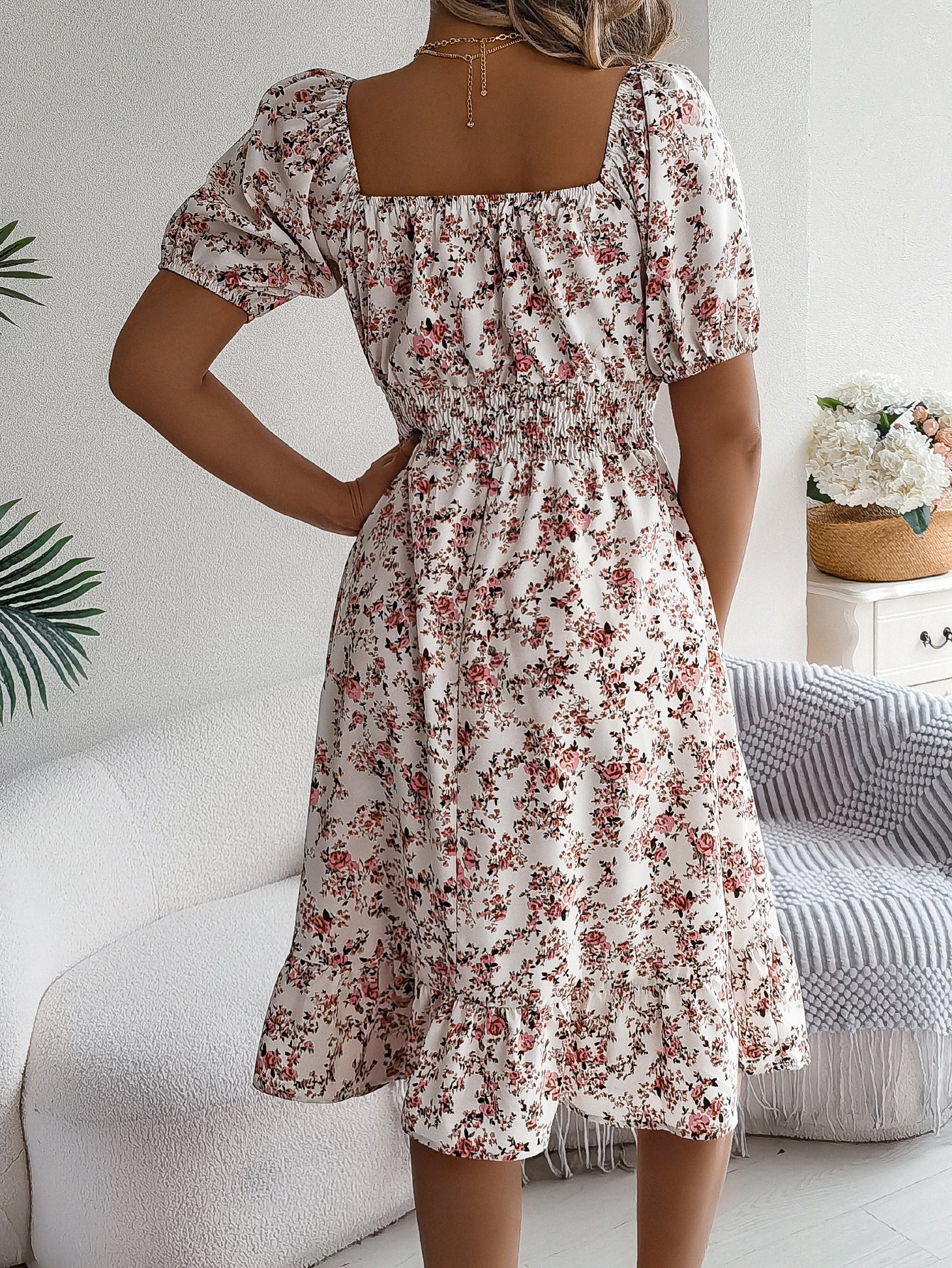 Infinity Beautiful Floral Ruffle Dress – Square Neck Summer Fashion Style