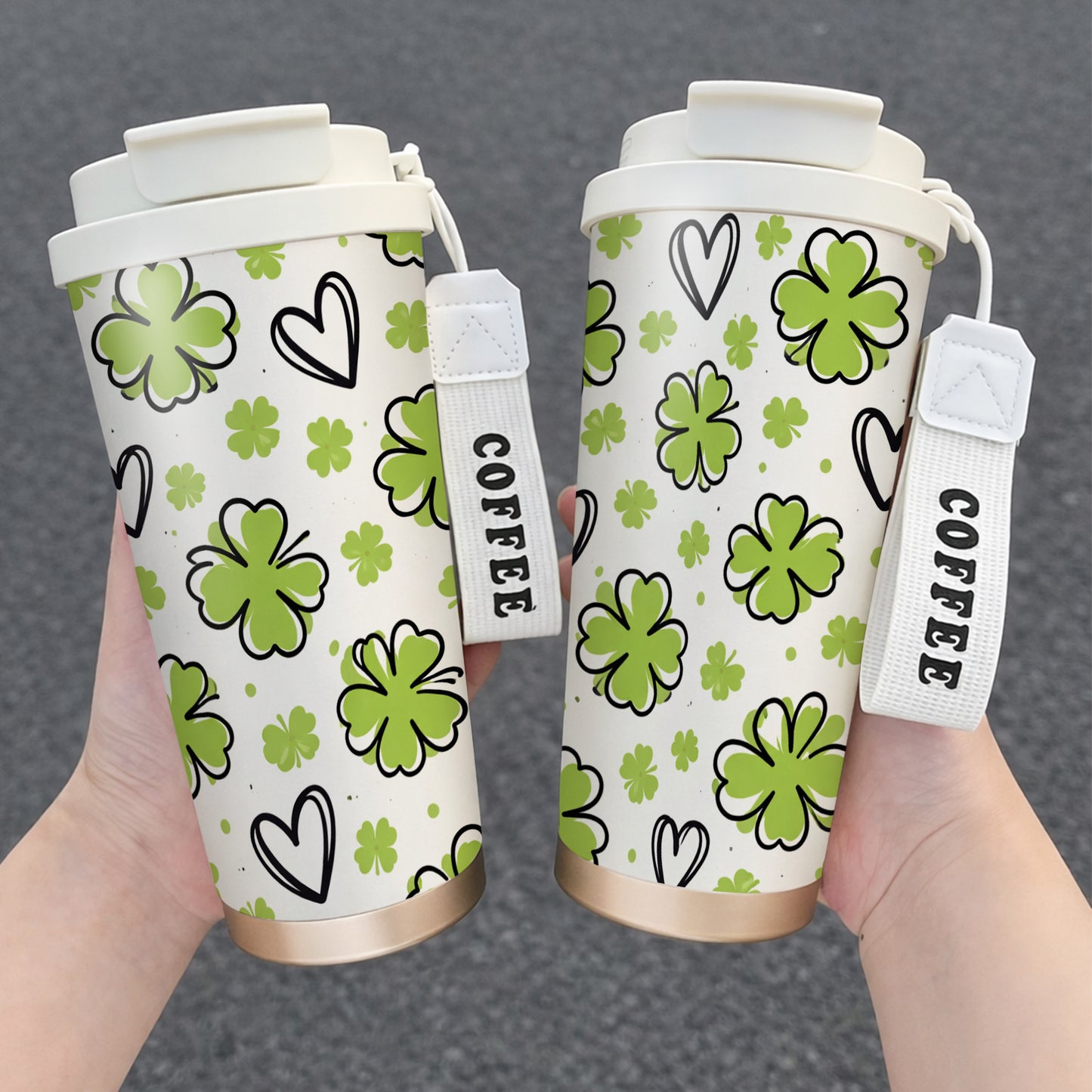 Lucky Four-Leaf Clover Design Stainless Steel Insulated Cup