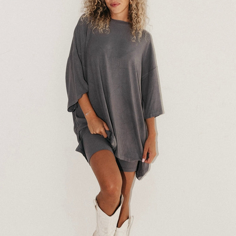 Infinity Beautiful Summer Chill Set – Loose Fit Tee with Slim Stretch Shorts for a Trendy Look - Infinity Beautiful Boutique