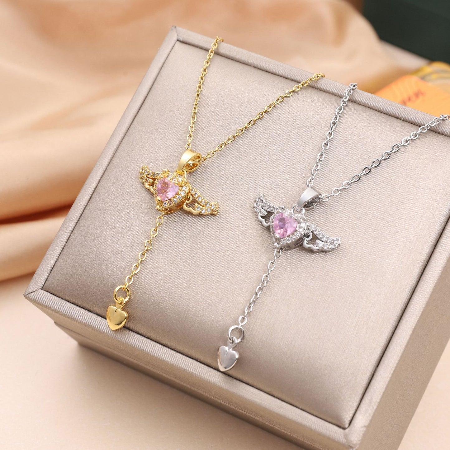 Infinity Beautiful Cupid Heart Necklace – Angel Wings & Crystal Tassel - Infinity Beautiful Boutique