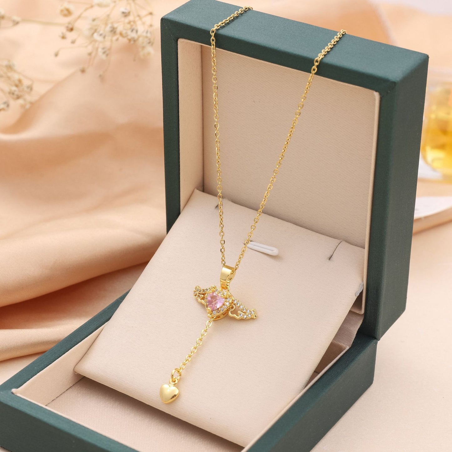 Infinity Beautiful Cupid Heart Necklace – Angel Wings & Crystal Tassel - Infinity Beautiful Boutique