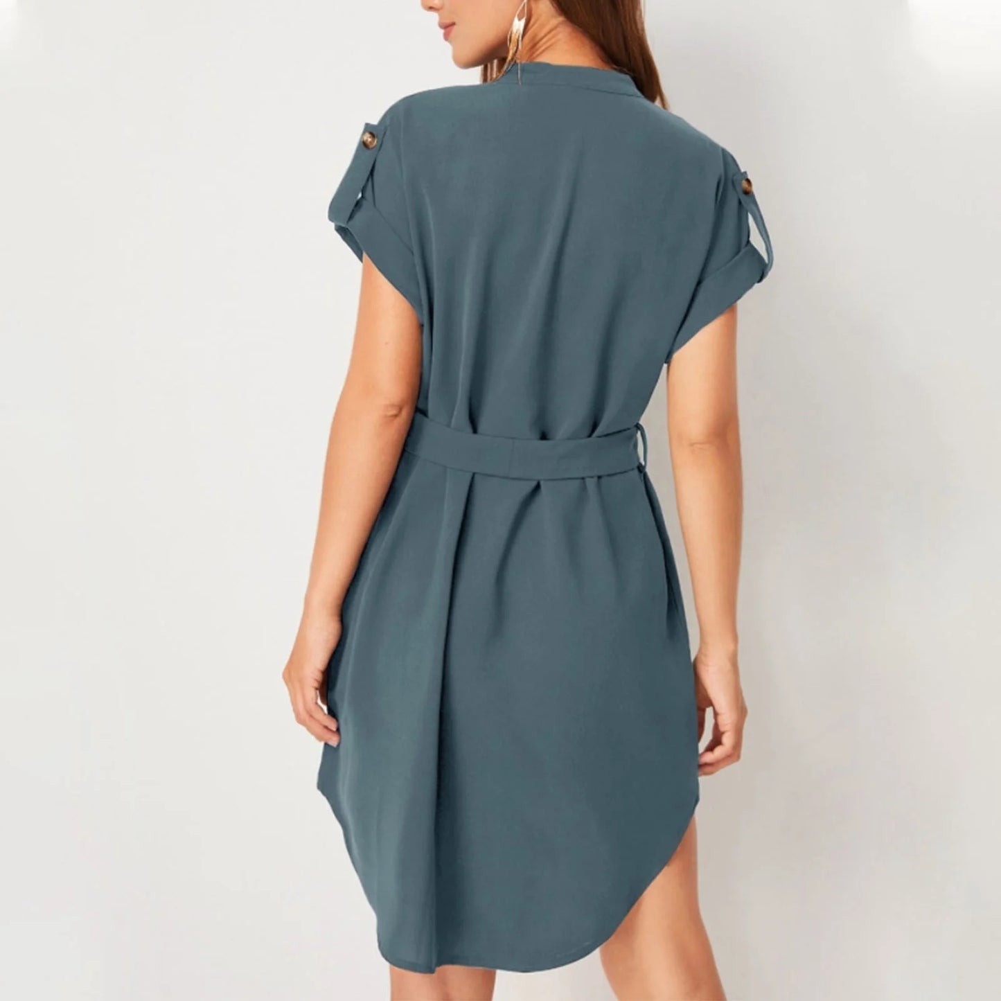 Infinity Beautiful V-Neck Belted Dress – Short Sleeve Summer Style with Bowknot Detail - Infinity Beautiful Boutique