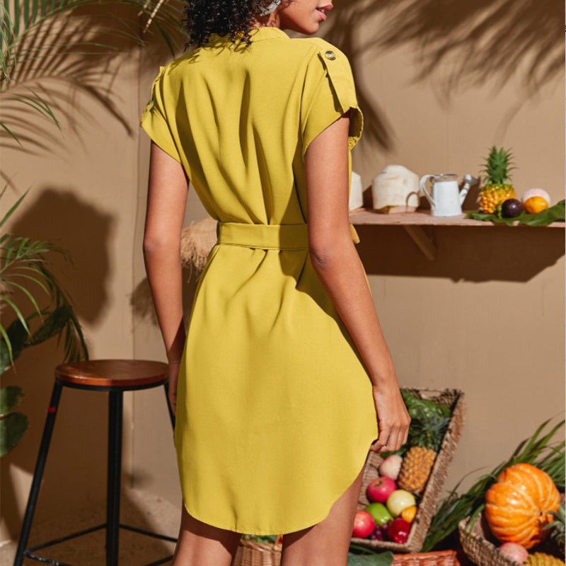 Infinity Beautiful V-Neck Belted Dress – Short Sleeve Summer Style with Bowknot Detail