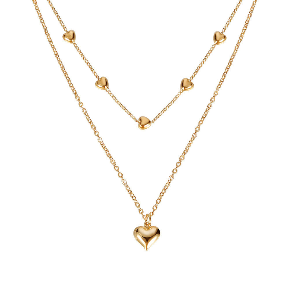 Double-layer Heart Pendant Fine Chain Necklace For Women Multilayer Gold Color Metal Necklaces Fashion Jewelry Accessories - Infinity Beautiful Boutique