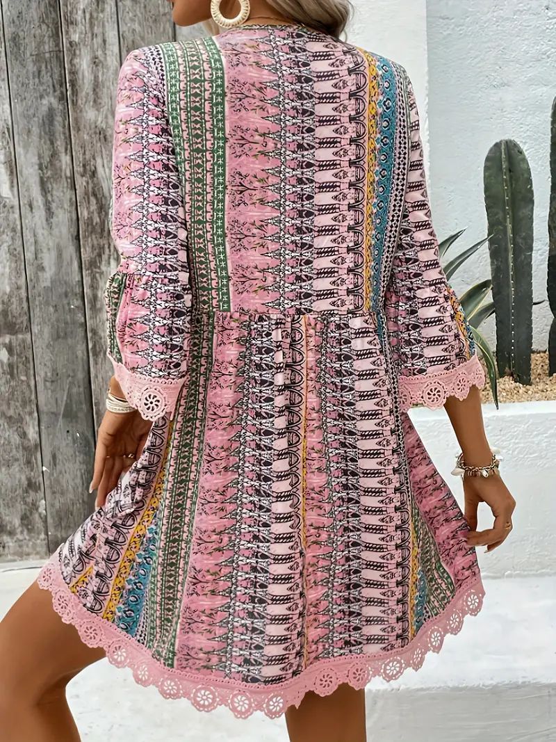 Infinity Beautiful Boho V-Neck Dress – Printed Casual Loose Beach Style - Infinity Beautiful Boutique