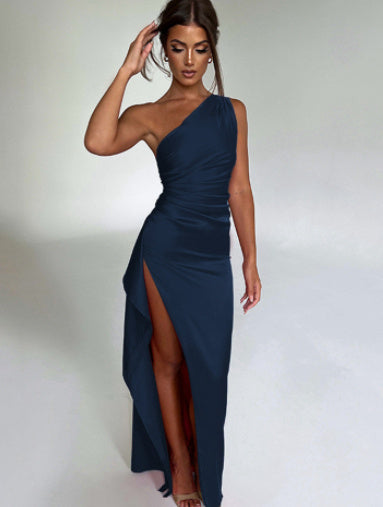 Infinity Beautiful One-Shoulder Satin Dress – Sexy Backless Slit Summer Style - Infinity Beautiful Boutique