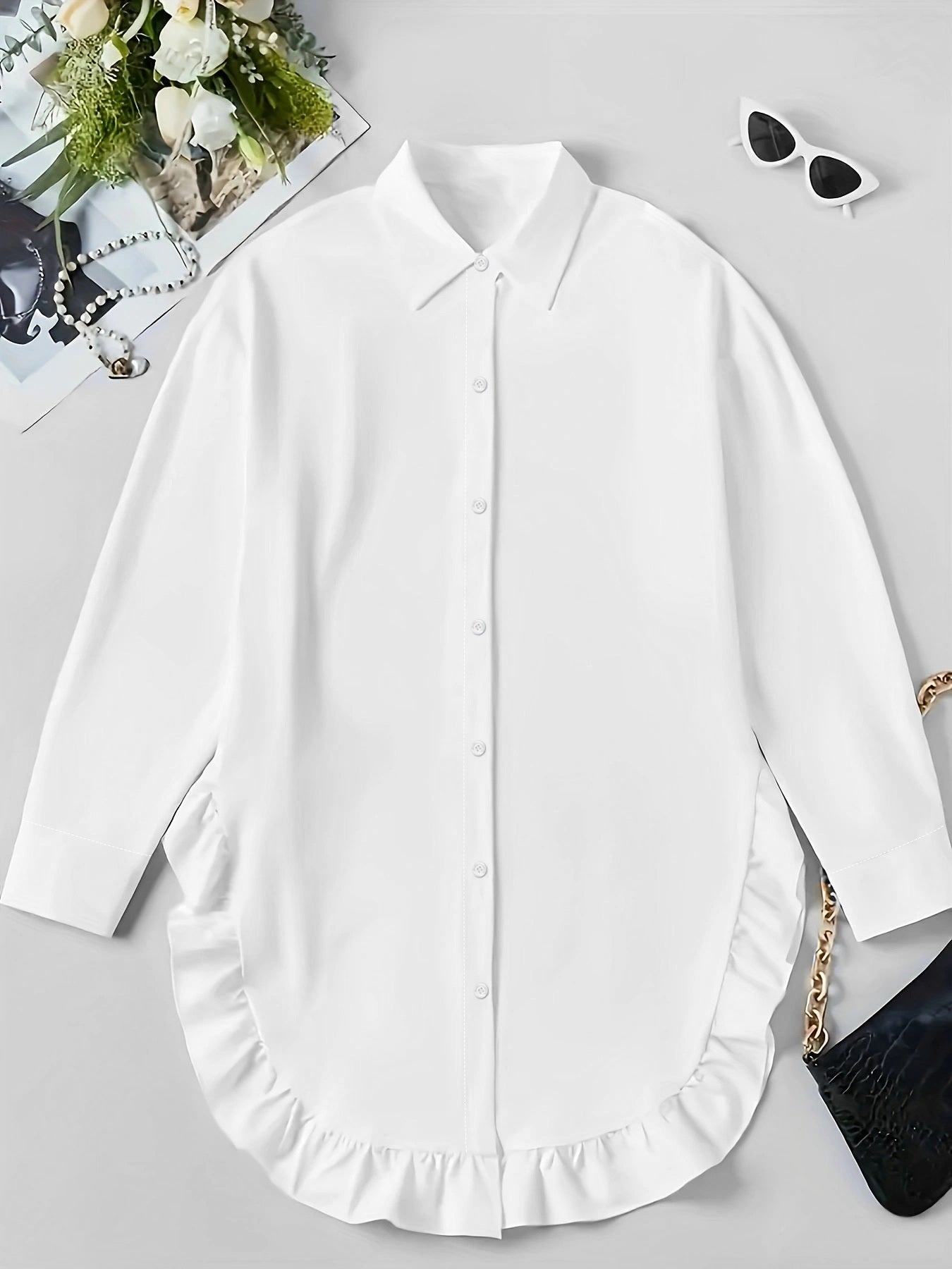 Infinity Beautiful Ruffle Hem Shirt – Casual Long Sleeve with Feminine Flair - Infinity Beautiful Boutique