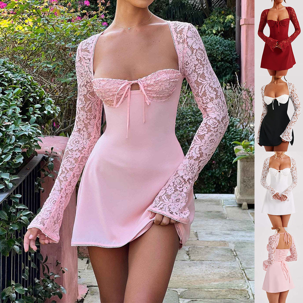 Infinity Beautiful Corset Lace Dress – Y2K Backless Lace-Up Style with Long Sleeves - Infinity Beautiful Boutique