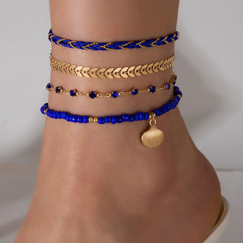 Infinity Beautiful Boho Anklet Set – 4pcs Unisex Woven Rope & Beaded Chains - Infinity Beautiful Boutique