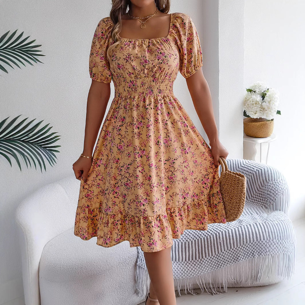 Infinity Beautiful Floral Ruffle Dress – Square Neck Summer Fashion Style - Infinity Beautiful Boutique