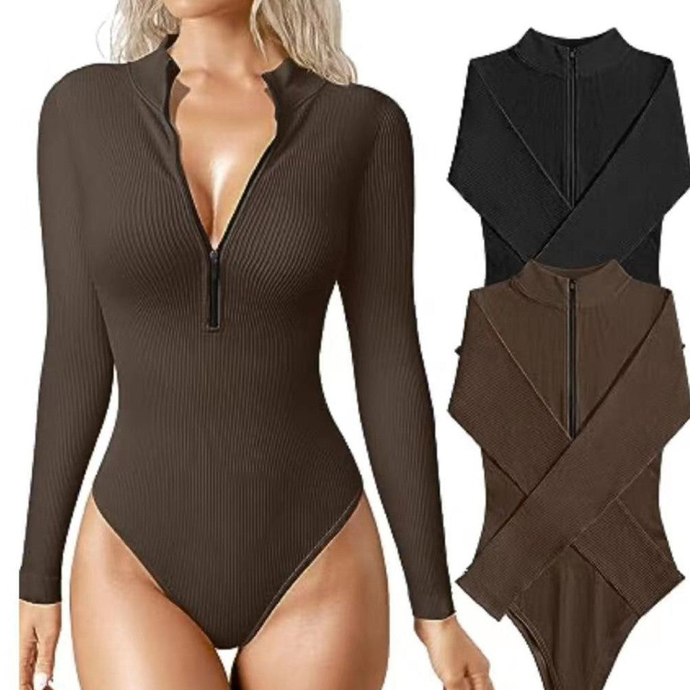 Seamless Long Sleeve Zipper Jumpsuit – Slimming Shapewear Romper for Women - Infinity Beautiful Boutique