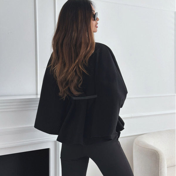 Batwing Sleeve Belted Cloak Jacket – Chic Woolen Sweater Top for Women - Infinity Beautiful Boutique