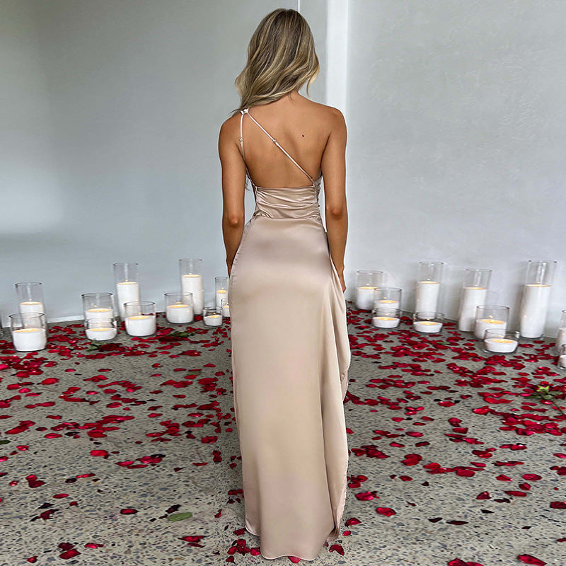 Infinity Beautiful One-Shoulder Satin Dress – Sexy Backless Slit Summer Style - Infinity Beautiful Boutique