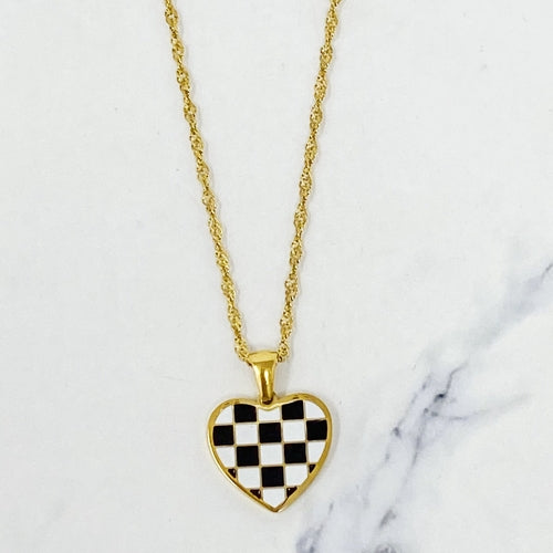 Infinity Beautiful Statement Checkered Heart Necklace - Infinity Beautiful Boutique