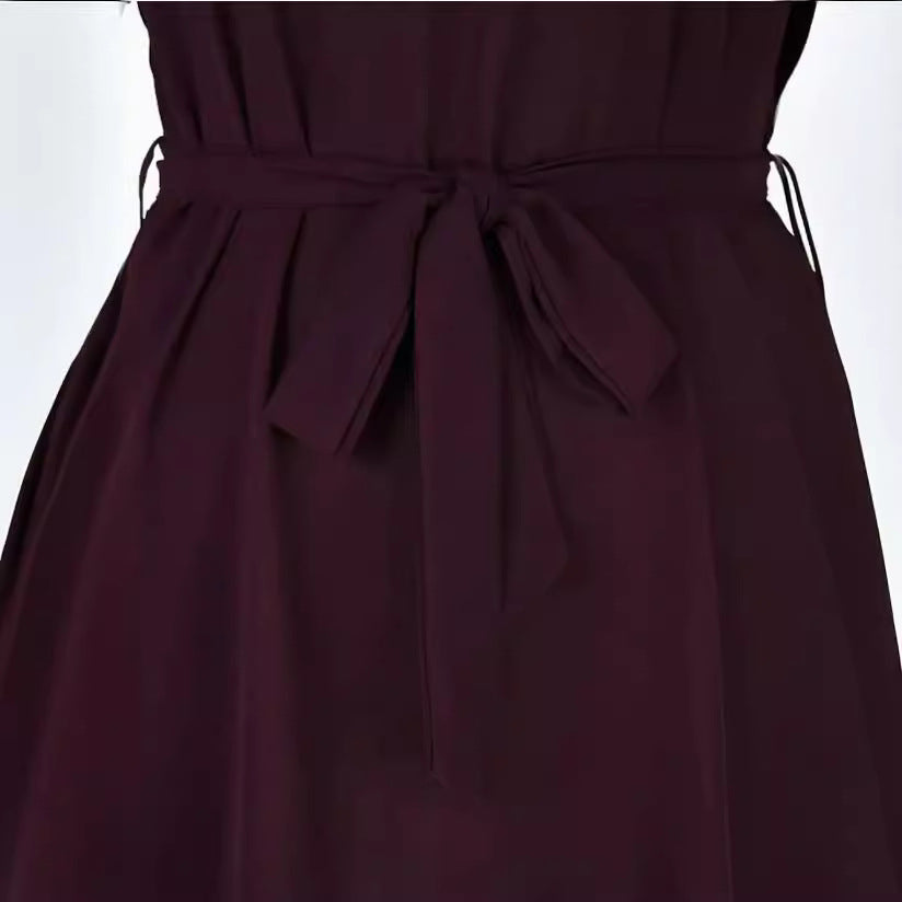 Infinity Beautiful V-Neck Belted Dress – Short Sleeve Summer Style with Bowknot Detail