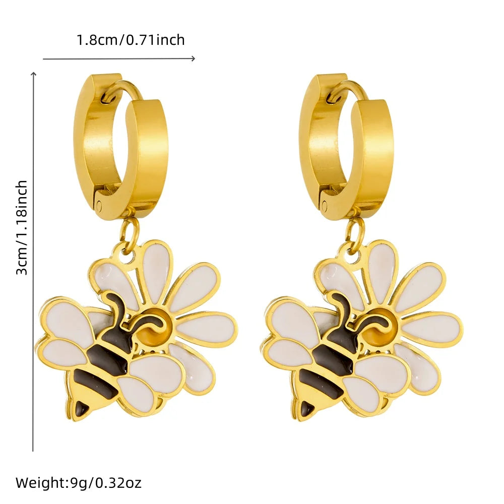 14K Gold Plated Bee Jewelry Set Stainless Steel