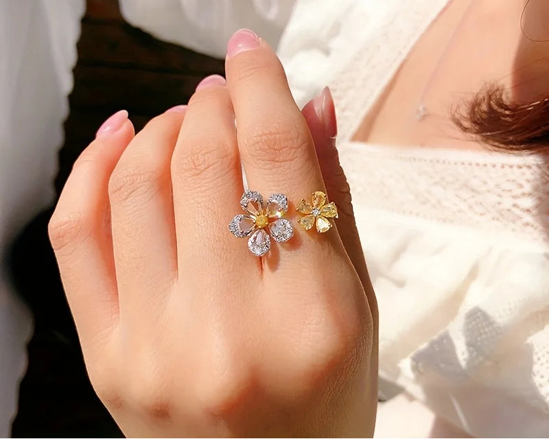 Platinum Plated Vintage Flower Ring 925 Sterling Silver