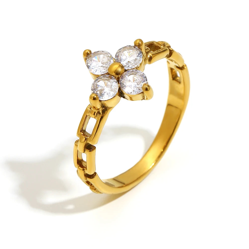 18K Gold Plated Stainless Steel Statement Flower Ring