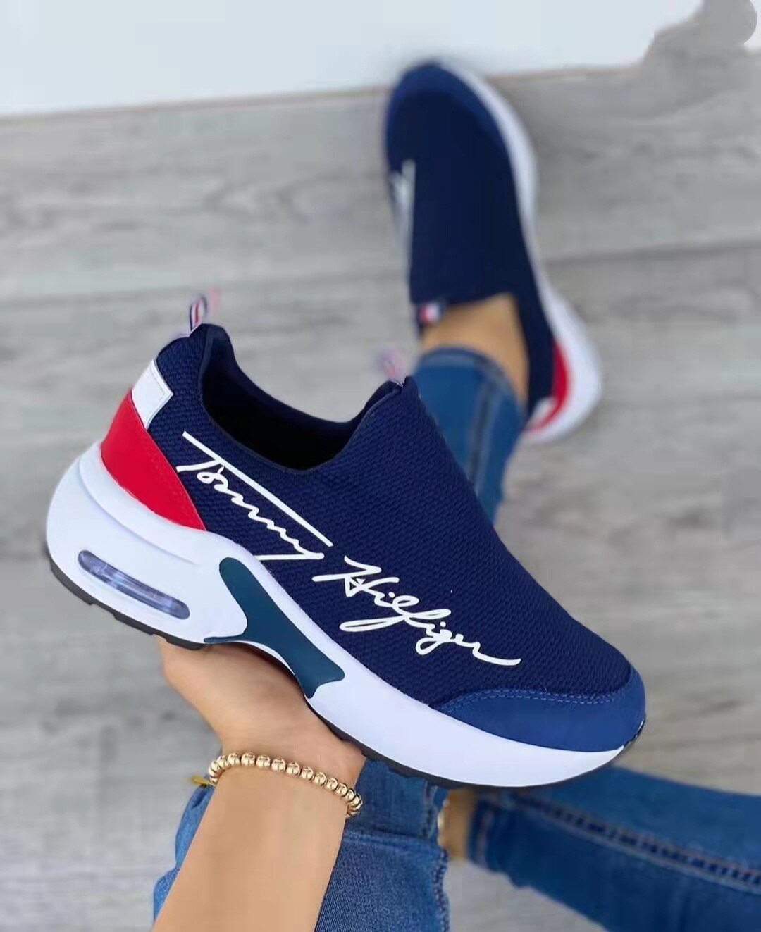Tommy Hilfiger Casual Breathable Wedges Ladies Walking Sneakers Flat Women Shoes