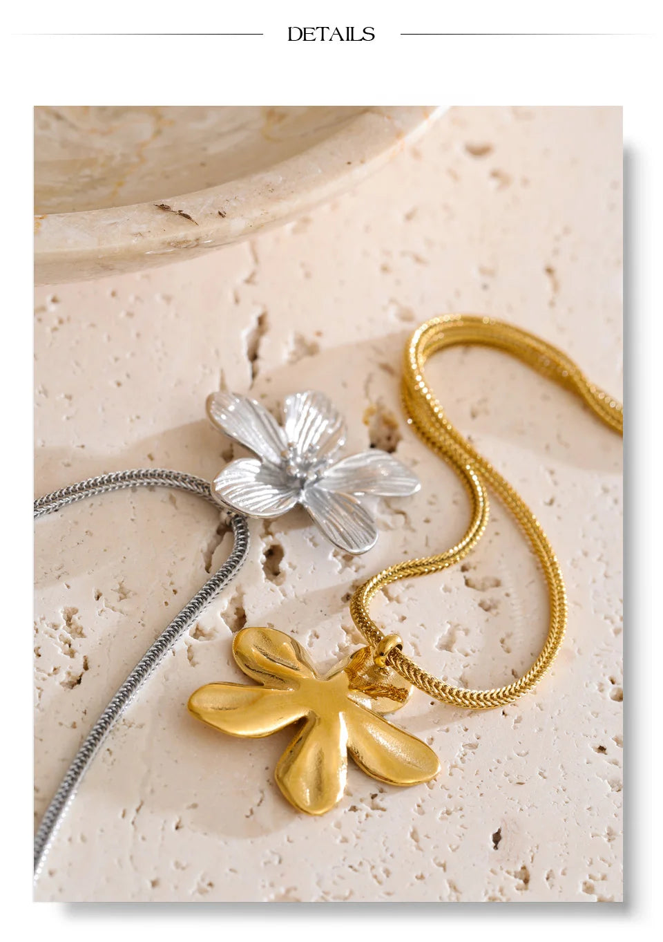 Gold Plated Flower Pendant Necklace Stainless Steel