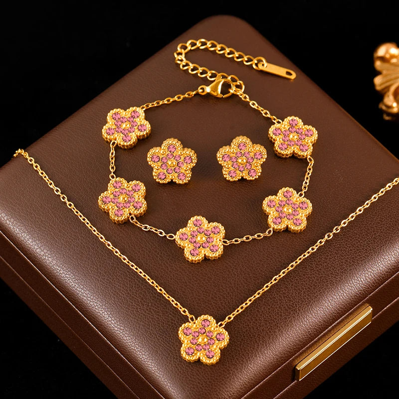 Clover Flower Stainless Waterproof Vintage Jewelry Set