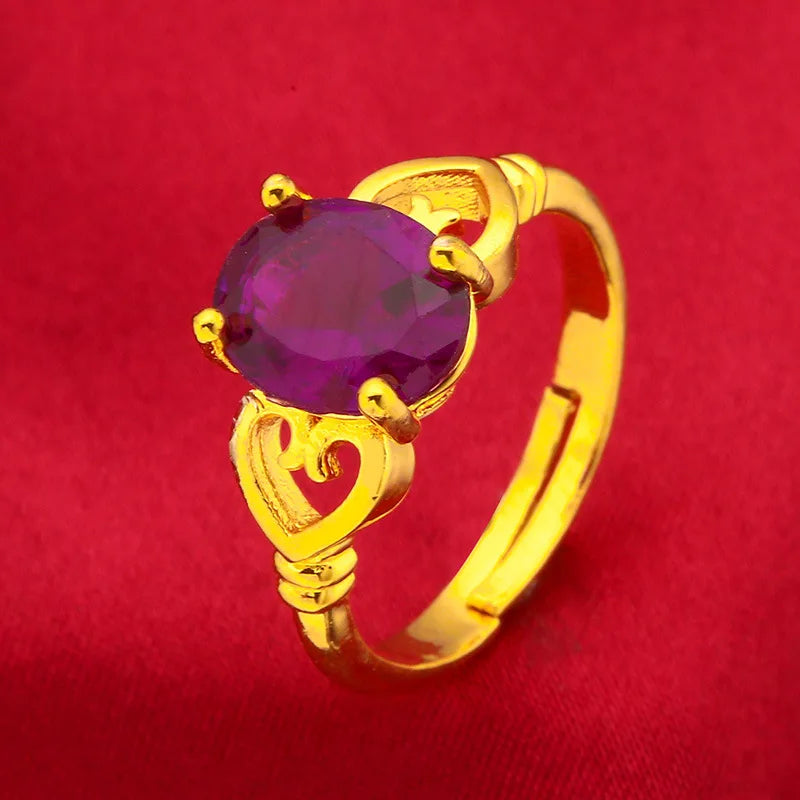 24K Gold Vintage Enamel Ring Adjustable