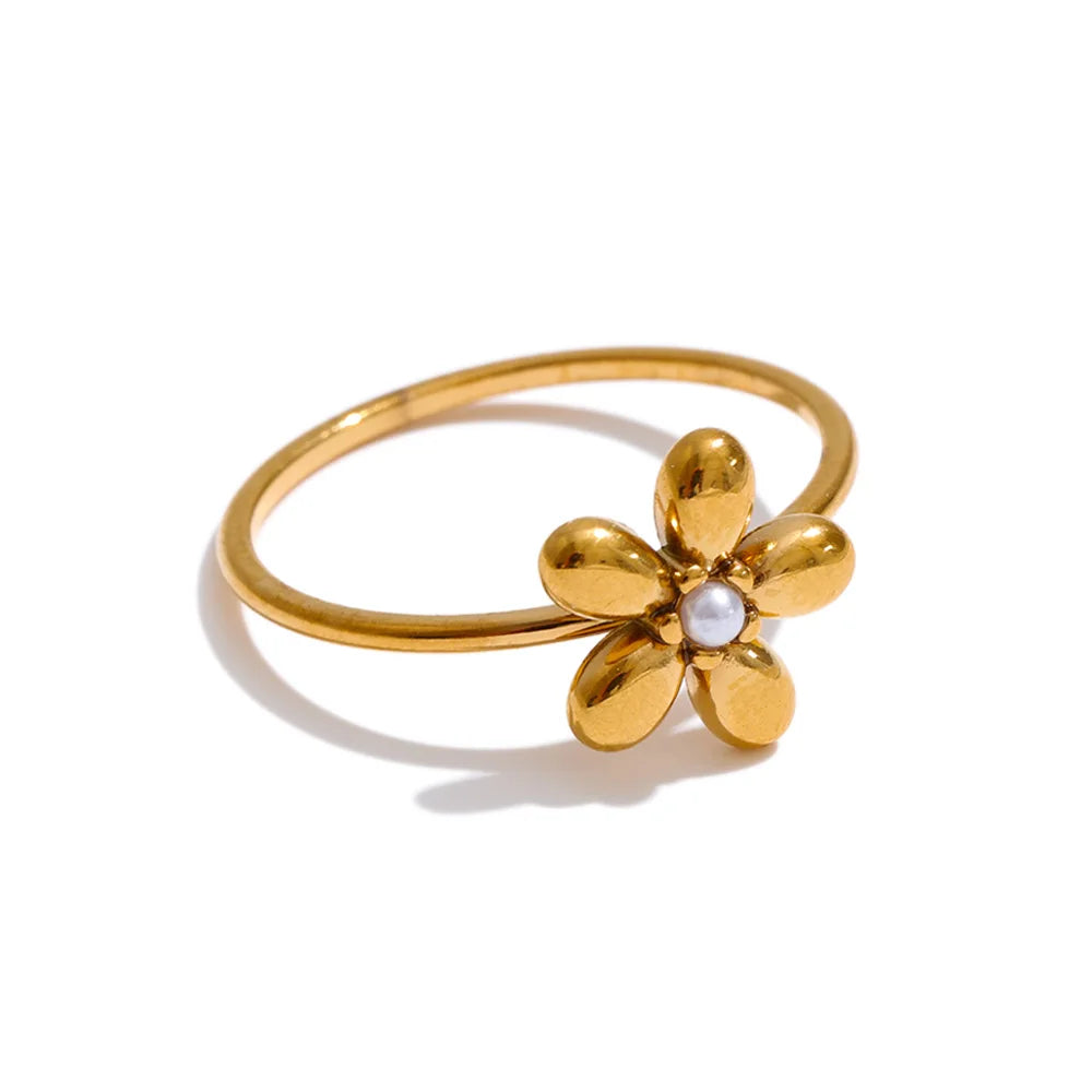 18K Gold Plated Flower Ring Stainless Steel