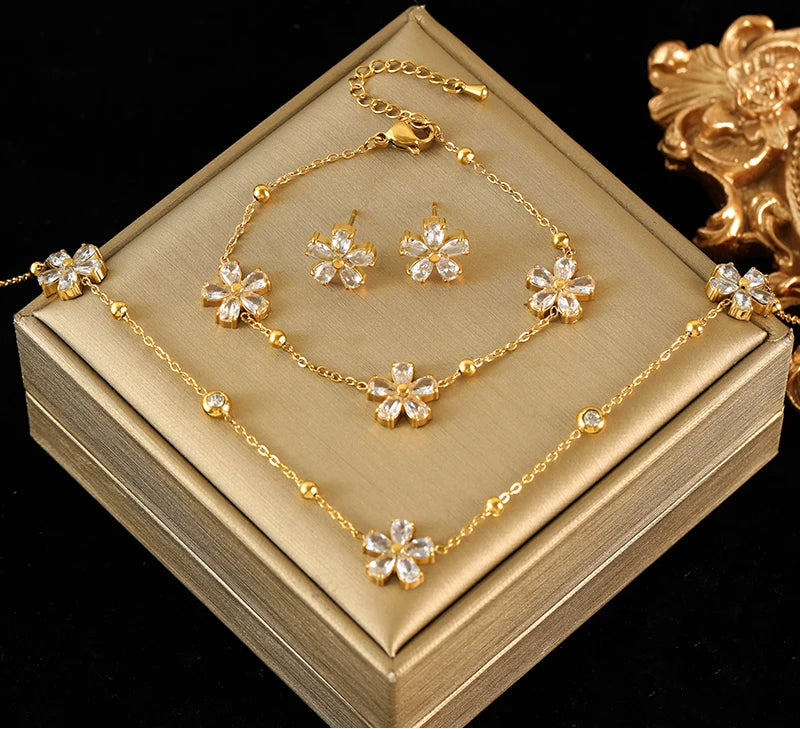 Flower Stainless Steel Vintage Jewelry Set