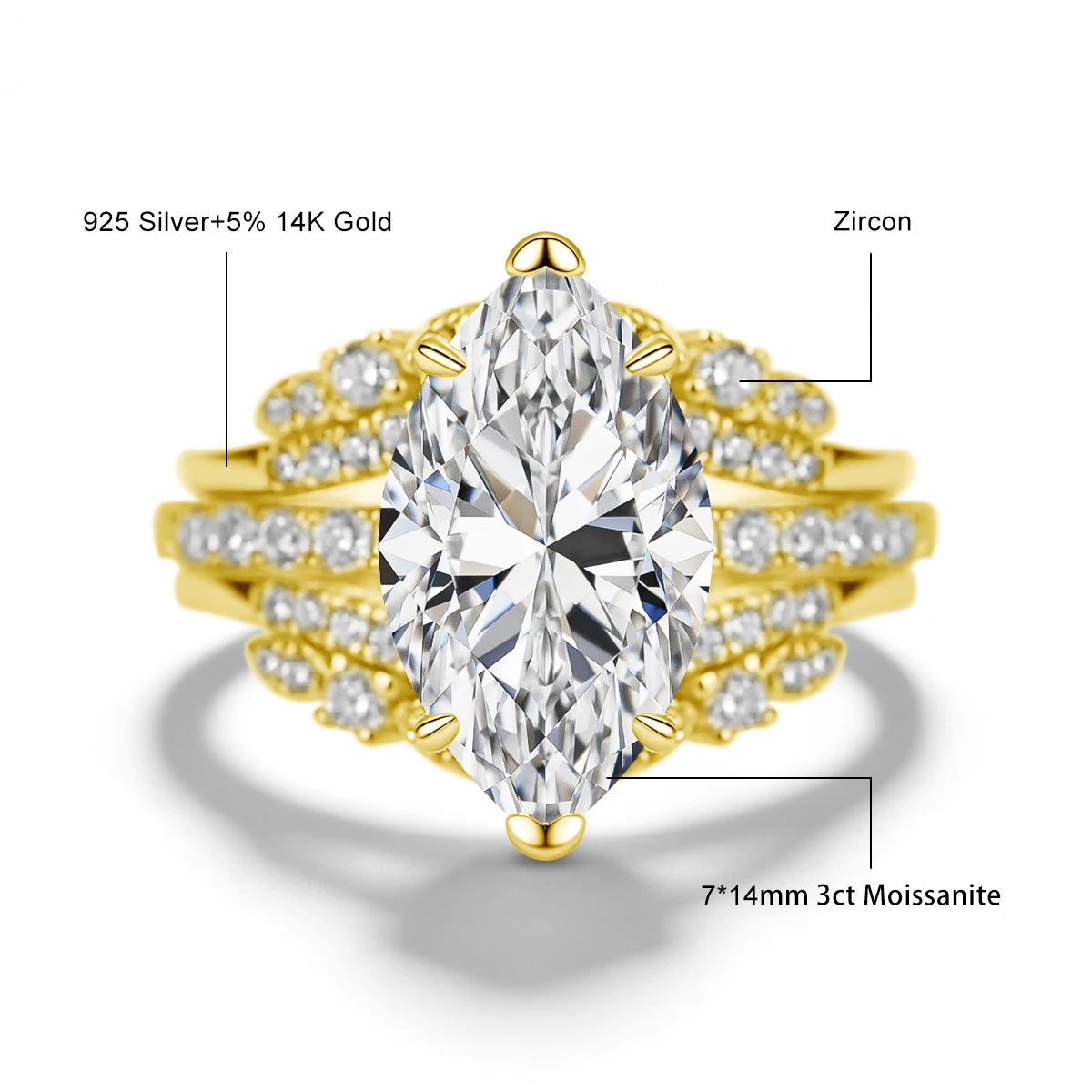 3CT Pear Cut Moissanite Bridal Ring Set