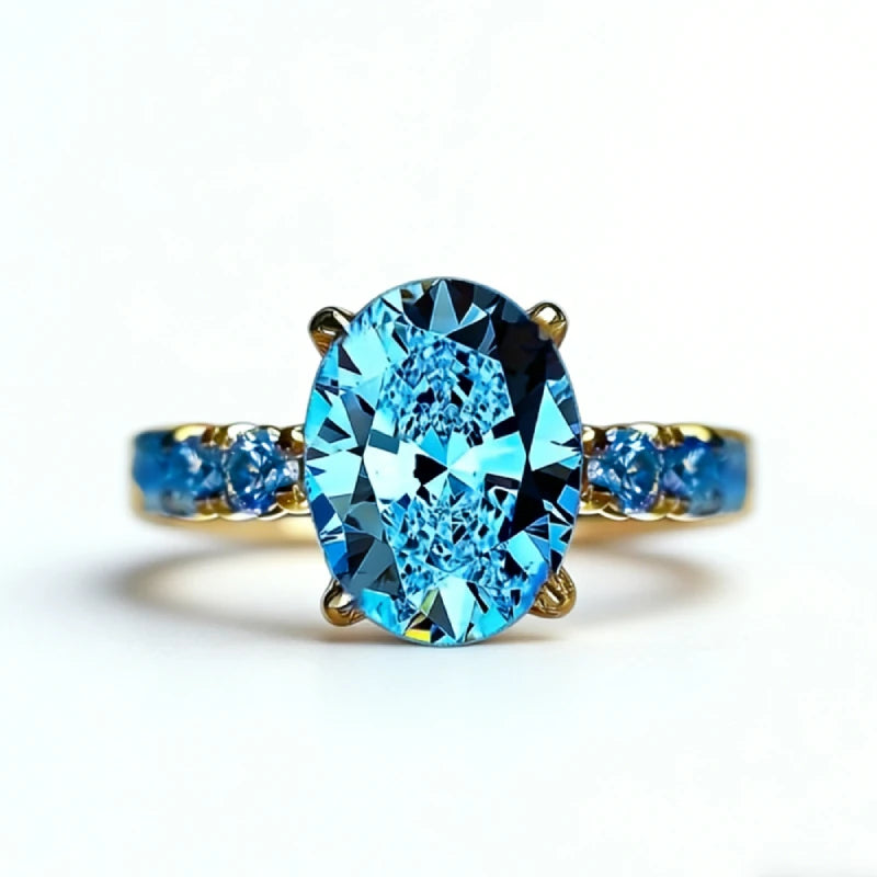 Blue Cubic Zirconia Geometric Vintage Ring