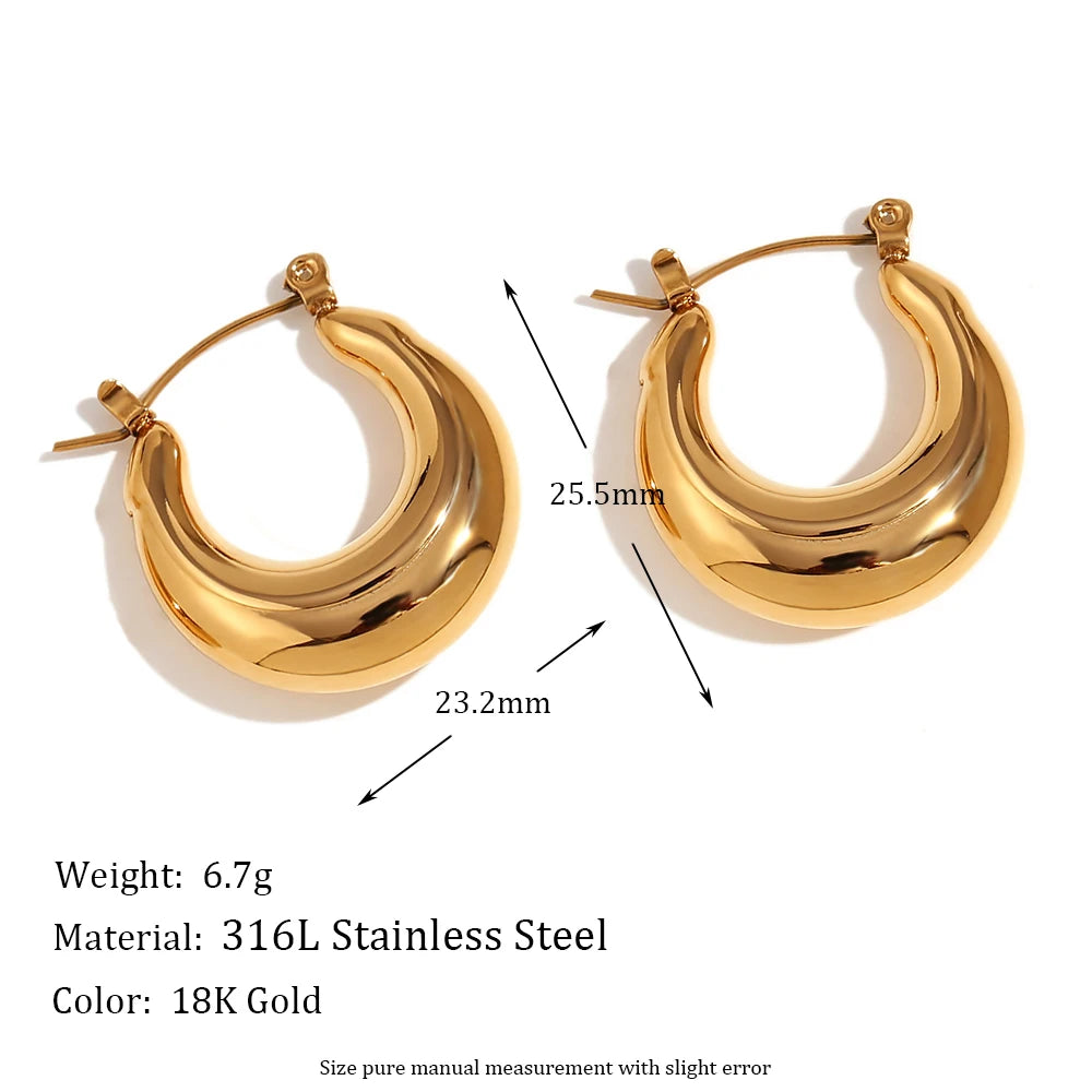 Women U Shape Hoop Earrings 316L Stainless Steel Waterproof Gold Silver